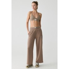 Urban Beat Barbara Kadın Küçük Baskı Detaylı Geniş Paça Vizon Eşofman Altı