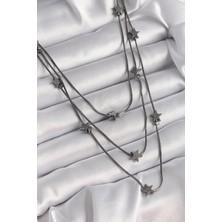 Pirinç Füme Renk 3'lü Yıldız Model Kadın Kolye