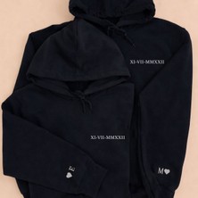 Shain Kişiye Özel Tarih Harf Baskılı Sevgililer Günü Hediyesi Çift Kombin Siyah Sweatshirt
