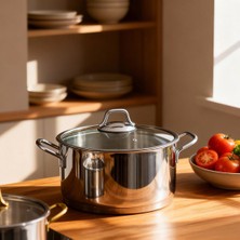 Güral Porselen Güral 24 cm Paslanmaz  Çelik Derin Tencere Metal Kulp