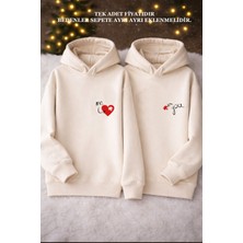 Shain You Me Sevgililer Günü HEDIYE14 Şubat Ekru Kapşonlu Sweatshirth Hoodie