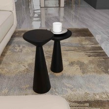 Masif Ahşap Yan Sehpa Seti 2’li Siyah Renk Doğal Zigon Fiskos