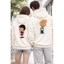 Shain Sevgililer Günü Hediyesi Çift Kombin Ekru Kapşonlu Sweatshirt