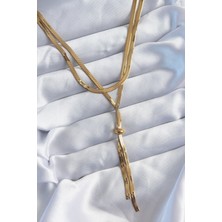 Zemira Home 316L Çelik Gold Renk 2'li Italyan Zincir Asansör Model Sallantı Detay Kadın Kolye