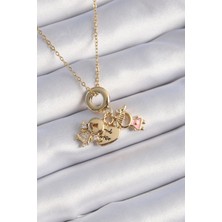 Zemira Home 316L Çelik Gold Renk Zirkon Taş Detay Çocuk Figür Charm Model Kadın Kolye