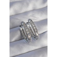 Zemira Home Pirinç Gümüş Renk Zirkon Taşlı Oval Model Küpe