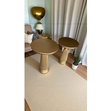 Ahşap 2’li Mantar Sehpa – Altın Renk - Mushroom Coffee Table