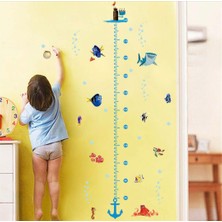 Merty Avm Çocuk Boy Ölçer Sticker Çocuk Odası Duvar Çıkartması Okyanustaki Balıklar Su Geçirmez Pvc Sticker