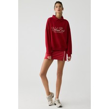 Urban Beat Steffı Kadın Triko Polo Yaka Baskı Detaylı Relaxed Kırmızı Sweatshirt