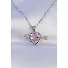 Zemira Home 316L Çelik Zincir Gümüş Renk Pembe Zirkon Taşlı Eros Kolye