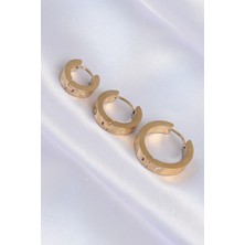 Zemira Home 316L Çelik Gold Renk Zirkon Taşlı Model 3lü Halka Küpe