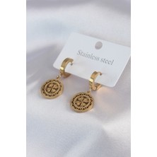 Zemira Home 316L Çelik Gold Renk Kalp Model Işleme Detay Kadın Küpe