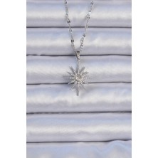 Zemira Home 316L Çelik Zincir Gümüş Renk Zirkon Taşlı Kutup Yıldızı Kolye