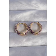 Zemira Home Pirinç Gold Renk Mor Etnik Desenli Halka Küpe