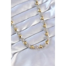 Zemira Home Vip Seri Pirinç Çift Renk Zirkon Taşlı Kalp Tasarımlı Kolye