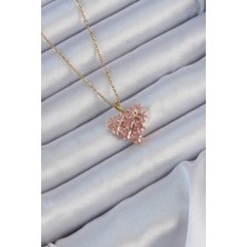 Zemira Home 316L Çelik Zincir Altın Renk Pembe Parçalı Zirkon Taşlı Kalp Kolye