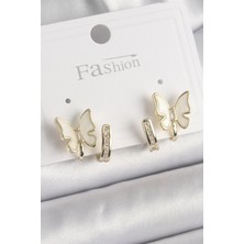 Zemira Home Pirinç Gümüş Renk Zirkon Taş Detaylı Beyaz Sedefli Kelebek Model Kadın Küpe