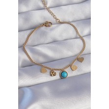 Zemira Home 316L Çelik Gold Renk Minimal Kalpli Mavi Taş Detaylı Bileklik