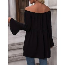 Dua Giyim Kadın Uzun Kollu Madonna Yaka Asimetrik Detaylı Kolları Ispanyol Viskon Bluz