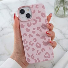 Fibaks iPhone 13 - 14 - 15 Kılıf Pembe Leopar Desenli Esnek Ince Yumuşak Silikon