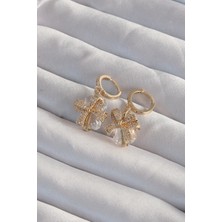 Zemira Home Pirinç Gold Renk Iri Zirkon Taşlı Fiyonk Model Halka Küpe