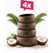 Kuru Yeşil  Hindistan Cevizi Kasesi – 4 Adet – Rough – Jumbo - El Yapımı – Doğal – Salata ve Çerezlik – Mat