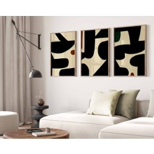 Pam Studio Siyah Bej Soyut Desenli 3’lü Tablo Seti – Modern Minimal Duvar Dekoru