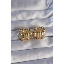 Zemira Home Pirinç Gold Renk Tırtıklı Bombe Model Küpe