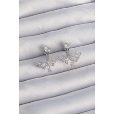 Zemira Home Pirinç Gümüş Renk Zirkon Taşlı V Model Küpe