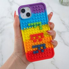 Fibaks iPhone 13 - 14 - 15 Kılıf Renkli Yapboz Parçalı Kamera Korumalı Silikon Kapak