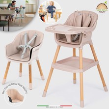 Elele Verona 2 4in1 Ahşap Bebek Mama Sandalyesi ve Mama Oturağı Deri Pedli Pudra