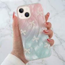 Apple iPhone 13 / 14 / 15 Kılıf Parlak Hologramlı Fiyonk Desenli Darbe Emici Kamera Çıkıntılı Renkli Silikon