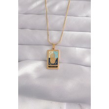 Clariss 316L Çelik Gold Renk Karışık Mineli El Figür Tarot Kolye