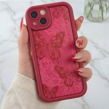 Fibaks Apple iPhone 13 Kılıf Yumuşak Dokulu Kelebek Desenli Yumuşak Kamera Korumalı Mürdüm Silikon Kapak