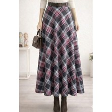 Harman Butik Kadın Pembe Ekose Desenli Etek