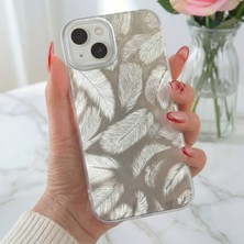 Fibaks Apple iPhone 13/14 Uyumlu Kılıf Parlak Hologram Yaprak Desenli Darbe Emici Kamera Korumalı Silikon Kapak