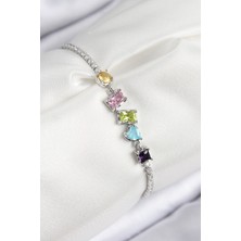 Clariss Pirinç Renkli Zirkon Taşlı Geometrik Model Gümüş Renk Kadın Bileklik