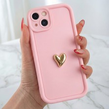 Fibaks Apple iPhone 13 Kılıf 3D Kalp Tasarımlı Pembe Desenli Yumuşak Kamera Korumalı Silikon Kapak