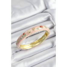 Zemira Home Mineli Pirinç Pembe Çiçek Motifli Gold Renk Kadın Kelepçe