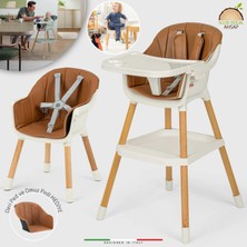 Elele Verona 2 4in1 Ahşap Bebek Mama Sandalyesi ve Mama Oturağı Deri Pedli Ekru