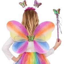 Osense Çocuklar Için Renkli Kelebek Kanat Taç Asa Kostüm Seti