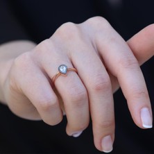 Necati Gün Mini Damla Elmas Montür Rose Gold Gümüş Yüzük