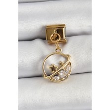 Clariss 316L Çelik Sallantılı Zirkon Taşlı Satürn Model Gold Renk Nomination Charm