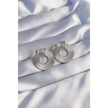 Clariss 316L Çelik Gümüş Renk Oval Çizgili Plaka Küpe