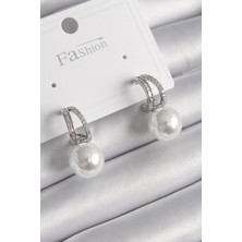 Zemira Home Pirinç Gümüş Renk Zirkon Taşlı Halka Inci Detay Kadın Küpe