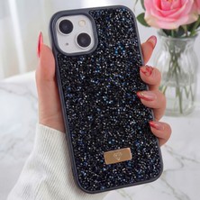 Apple iPhone 13 - 14 - 15 Kılıf Elmas Tasarımlı Lacivert Taşlı Işıltılı Pırlanta Silikon Kapak