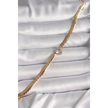 Zemira Home 316L Çelik Gold Renk Yassı Zincir Model Zirkon Taşlı Kalp Figür Kadın Bileklik