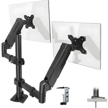 CoverZone 17–32 Inç Amortisörlü Çiftli Pivot Monitör Kolu [M01],Gazlı Yaylı,2–9 Kg,Çift Montaj Seçeneği Sıkıştırma ve Vidalama,360°,Vesa Uyumlu