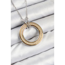 Clariss 316L Çelik Zirkon Taşlı Dönen Daire Model Gold ve Gümüş Renk Kadın Kolye