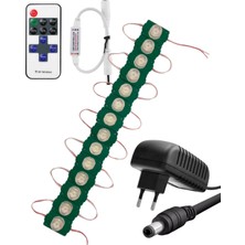 Powerr Led Aydınlatma 20 Adet 12 Volt 1,5 Watt Tek Lensli Yeşil 3030 Smd LED Modül 12A Tek Renk Rf Dimmer 2A Priz Tipi Adaptör Set